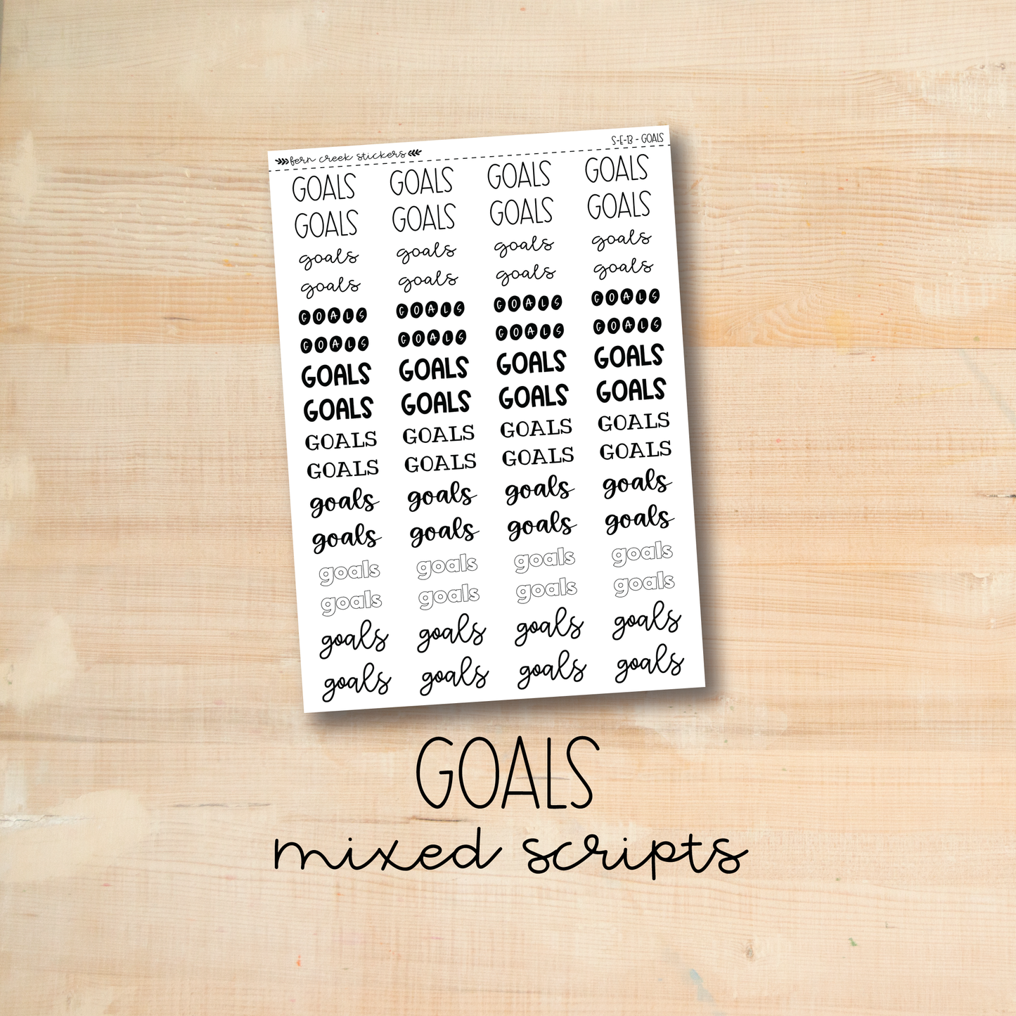 S-E-13 || GOALS mixed script stickers