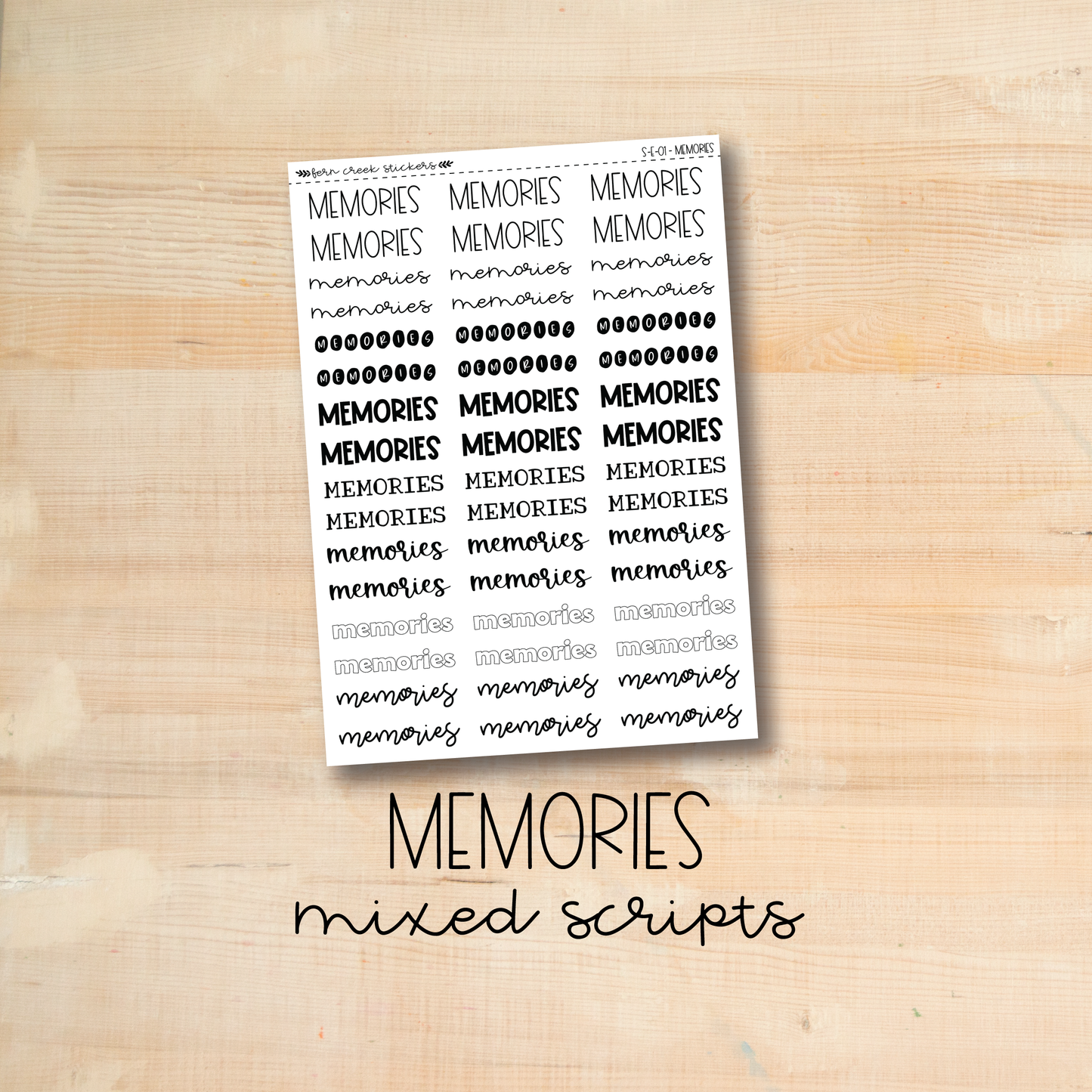 S-E-01 || MEMORIES mixed script stickers