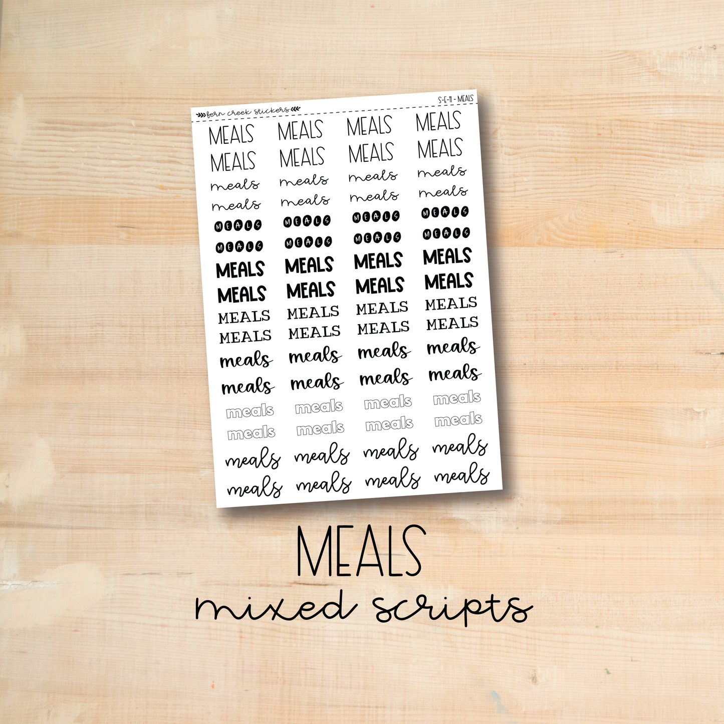 S-E-11 || MEALS mixed script stickers