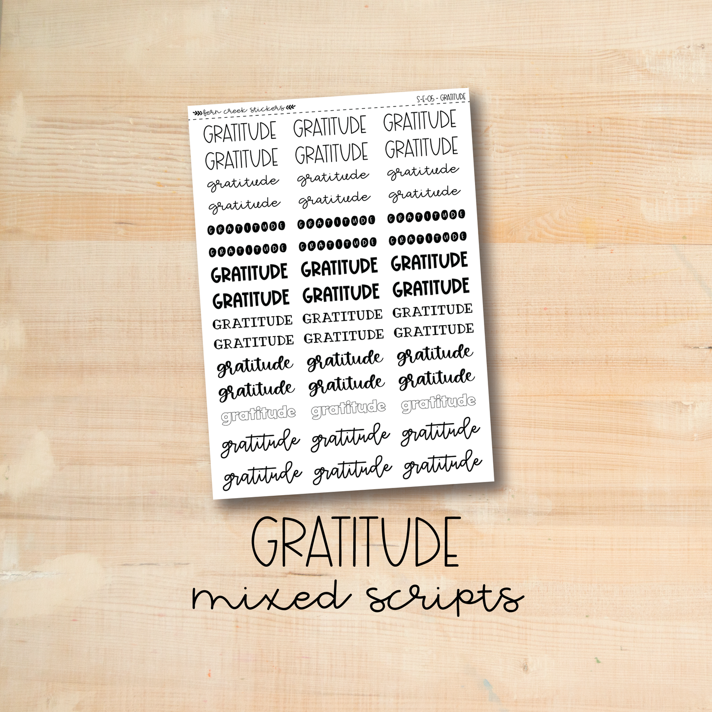 S-E-05 || GRATITUDE mixed script stickers