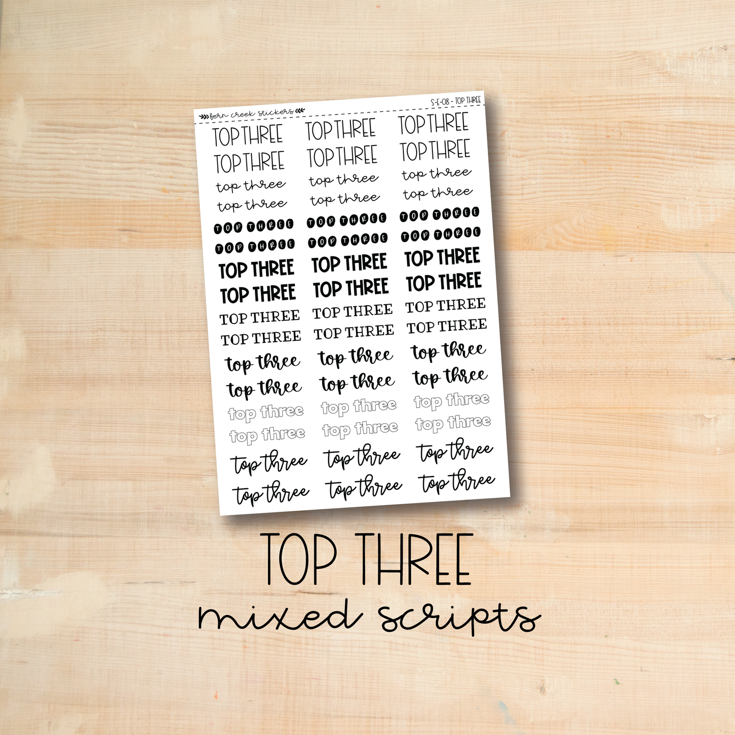 S-E-08 || TOP THREE mixed script stickers