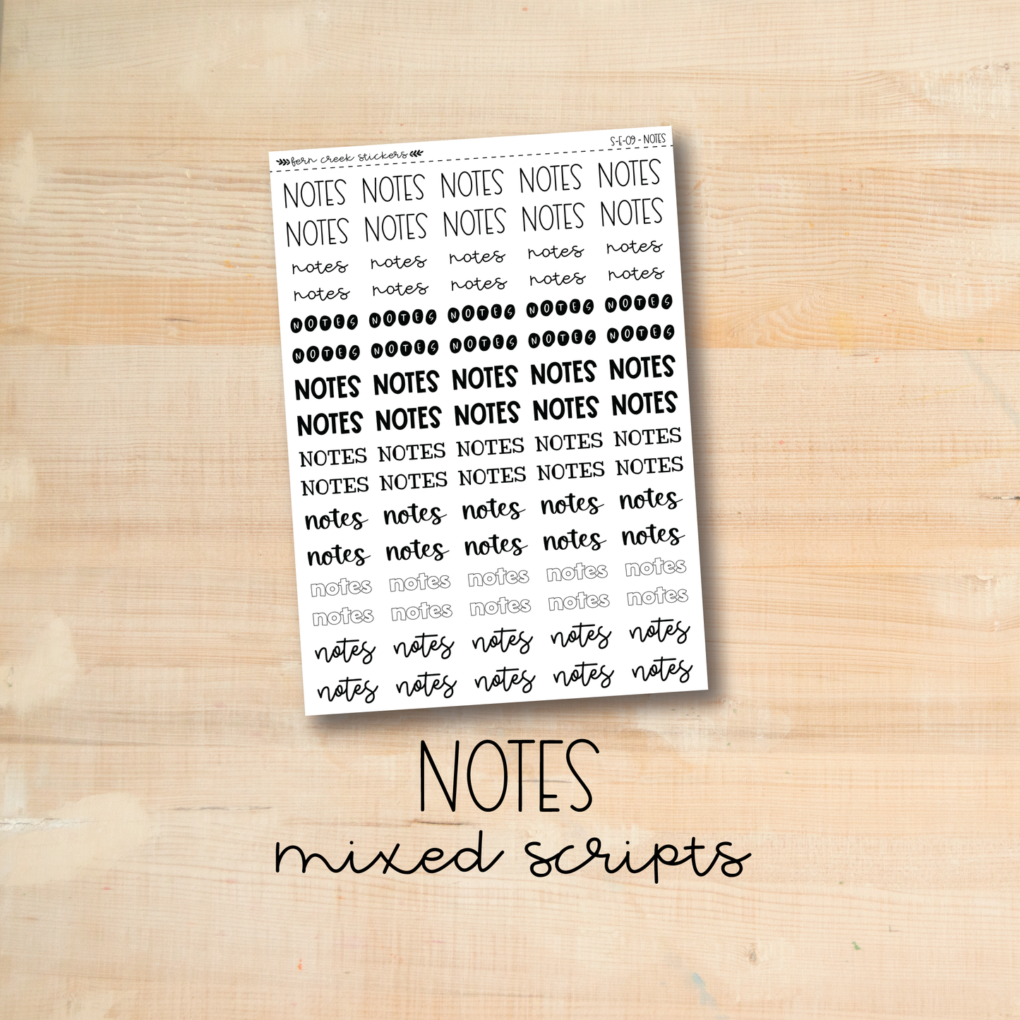 S-E-09 || NOTES mixed script stickers
