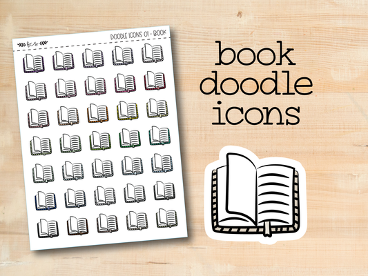 DOODLEICONS-01 || BOOK doodle icon planner stickers