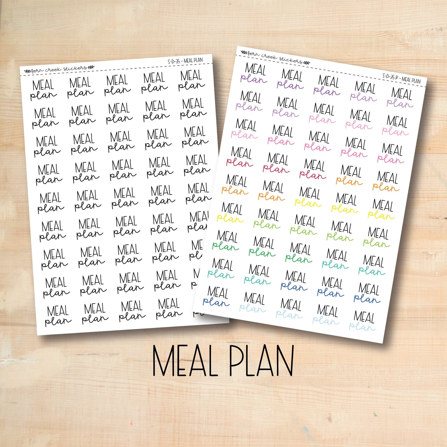 two stickers with the words meal plan written on them