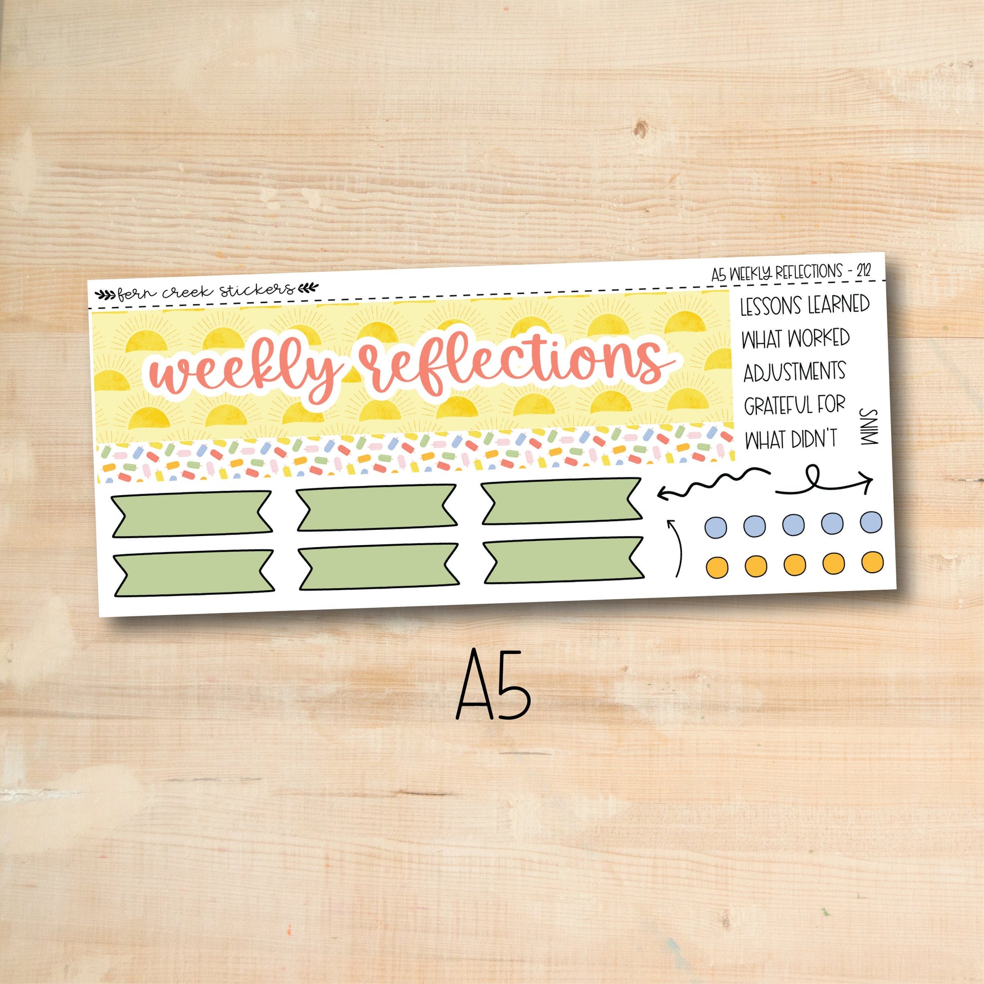 a wooden table with a sticker that says weekly reflections
