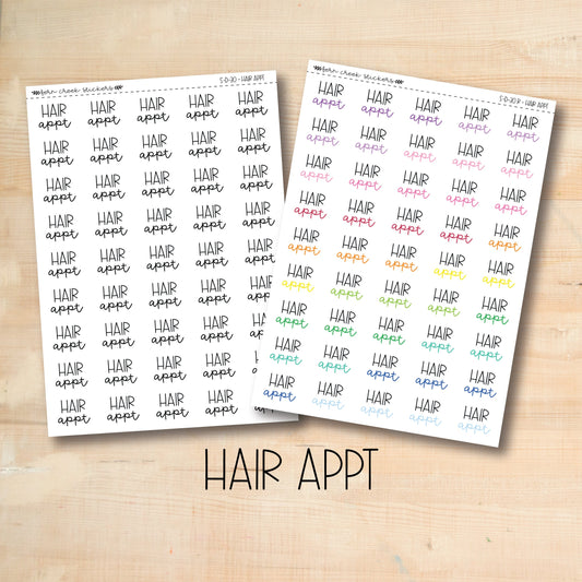 two stickers with the words hair app written on them