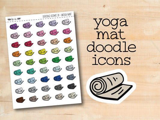 a sticker of yoga mat doodle icons