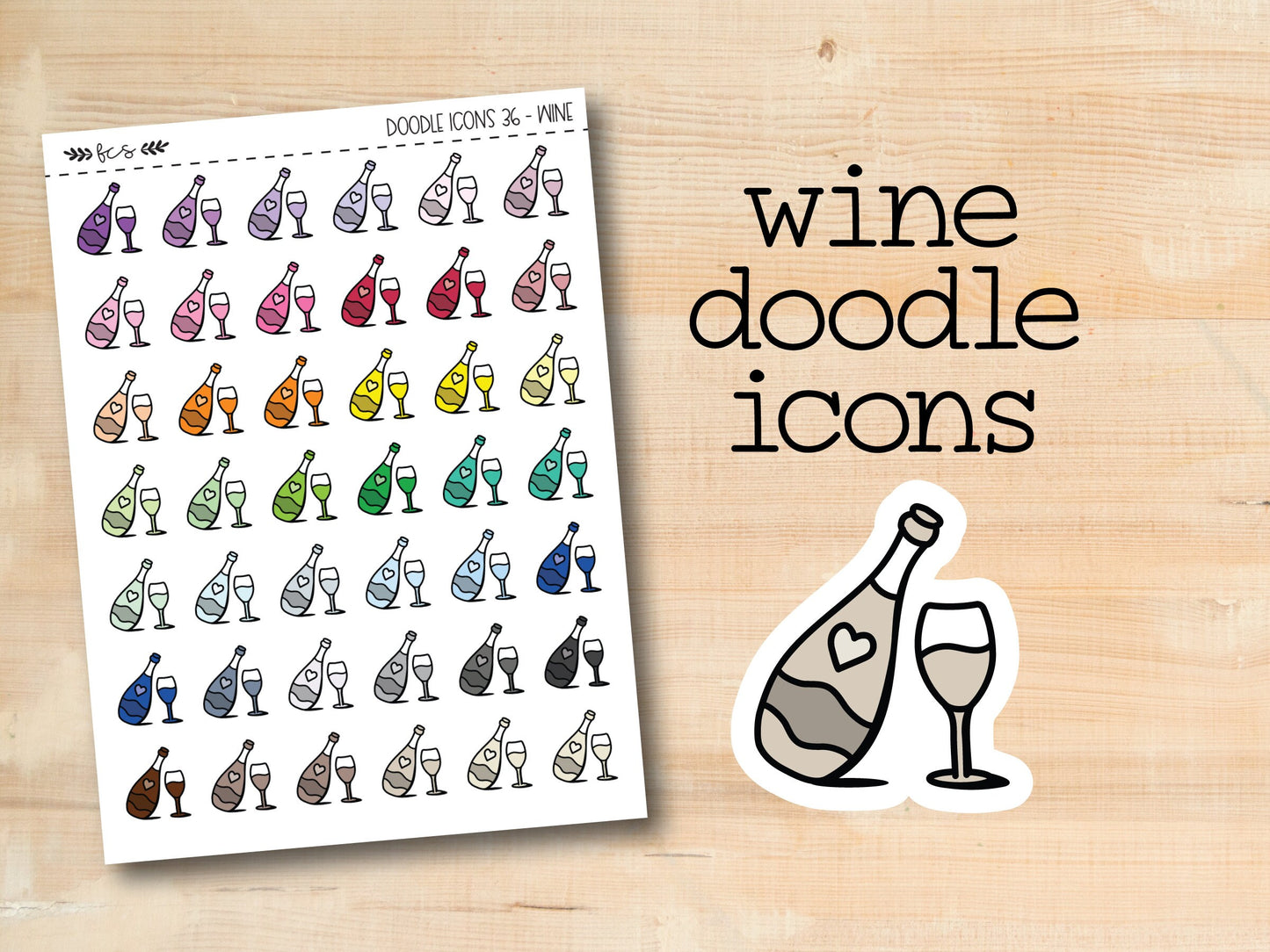 a wine doodle sticker next to a wine glass