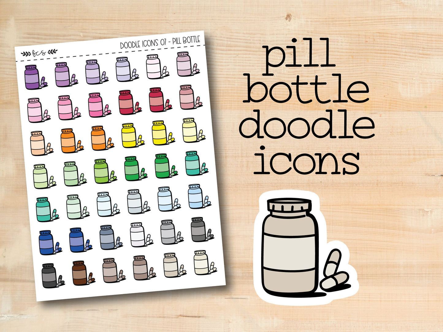 a sticker of a jar of coffee with the words pill bottle doodle icons