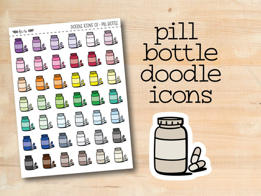 a sticker of a jar of coffee with the words pill bottle doodle icons