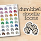 a sticker of dumbbell doodle icons