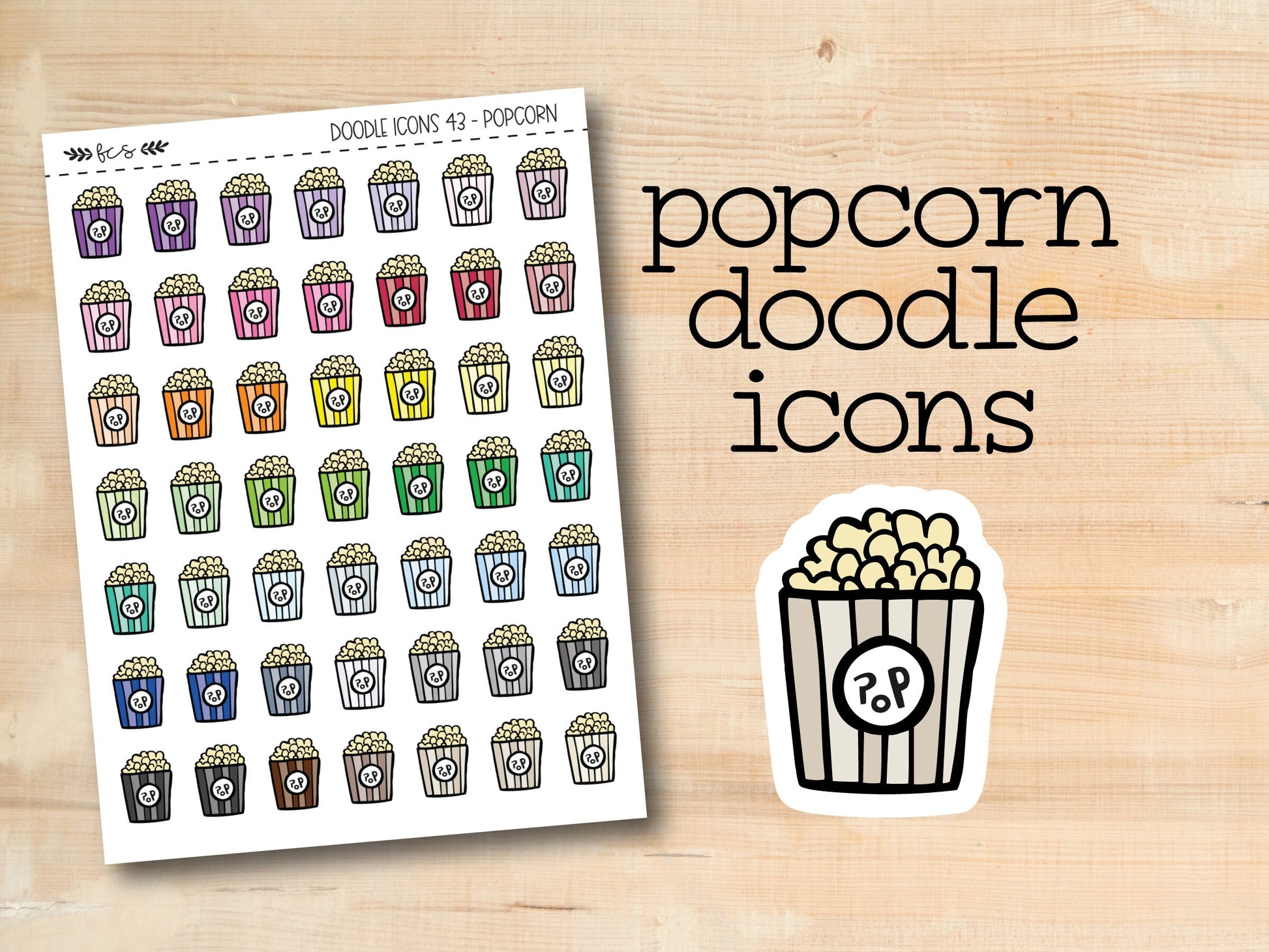 a sticker of popcorn doodle icons