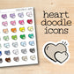 a heart doodle sticker next to a sticker of a heart
