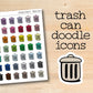 a sticker of trash can doodle icons