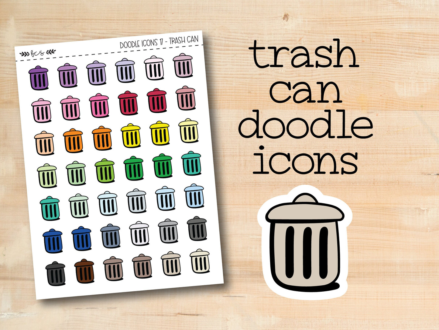 a sticker of trash can doodle icons