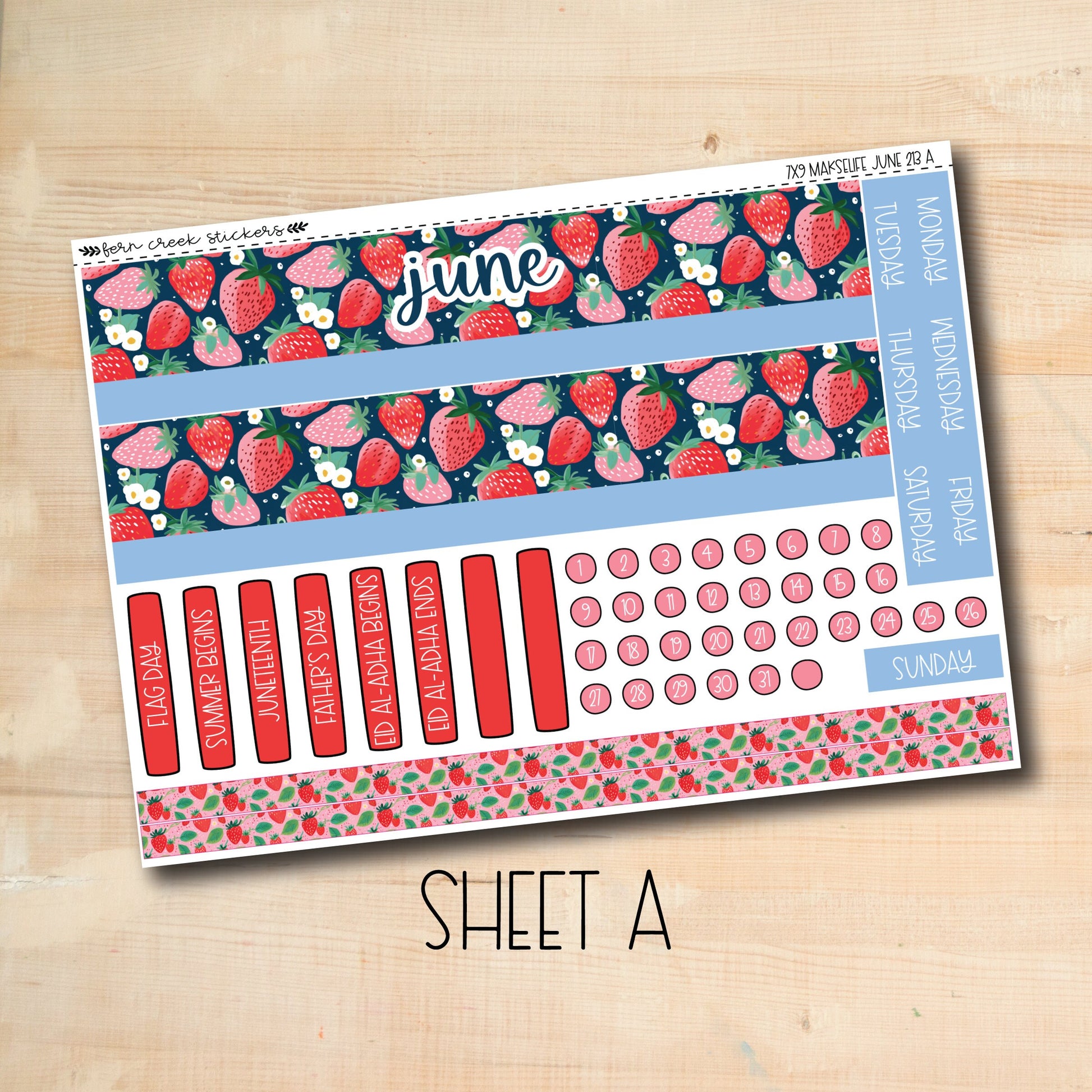 a sticker sheet with a strawberry pattern on it