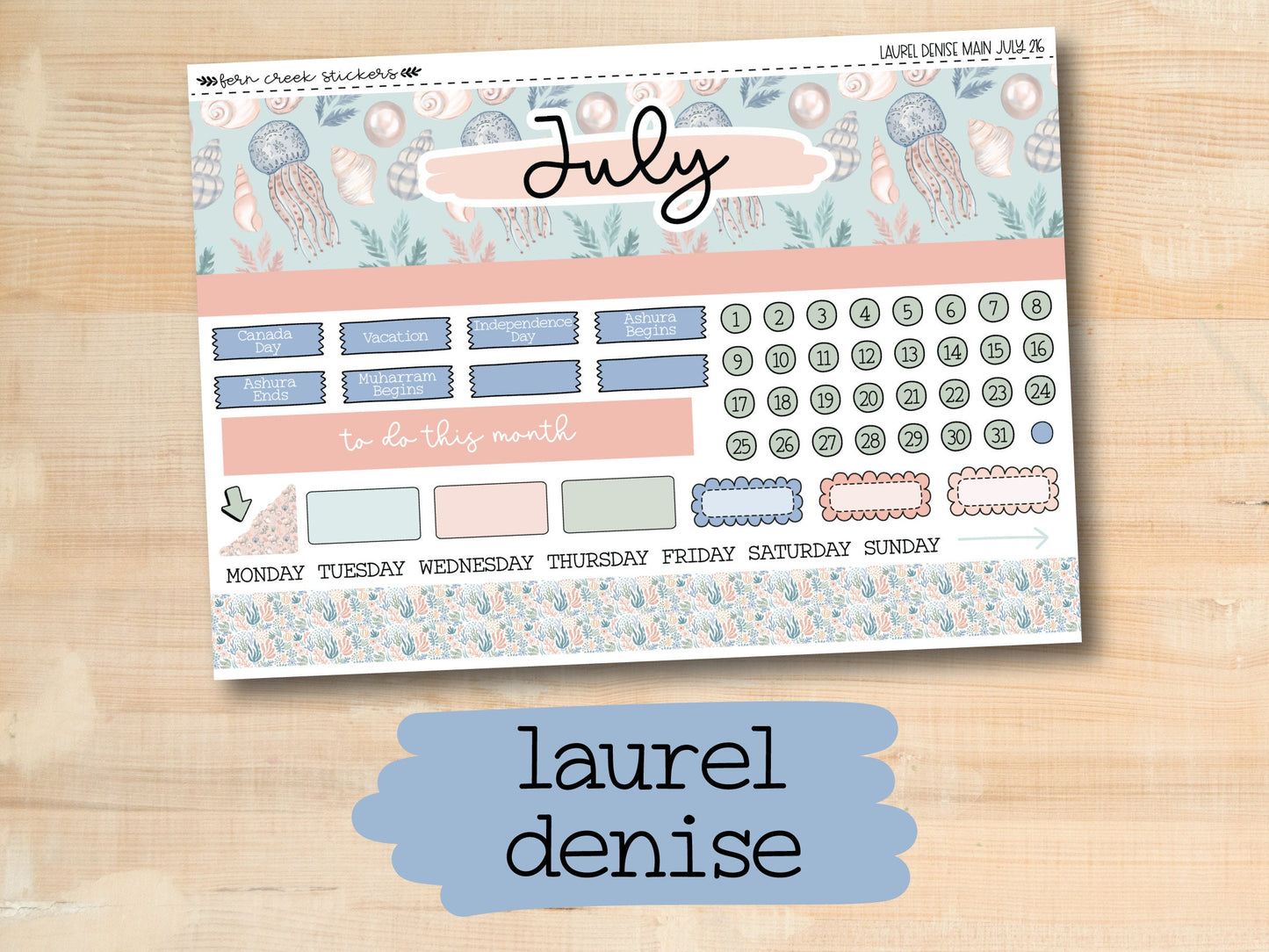 a planner sticker with the words july on it