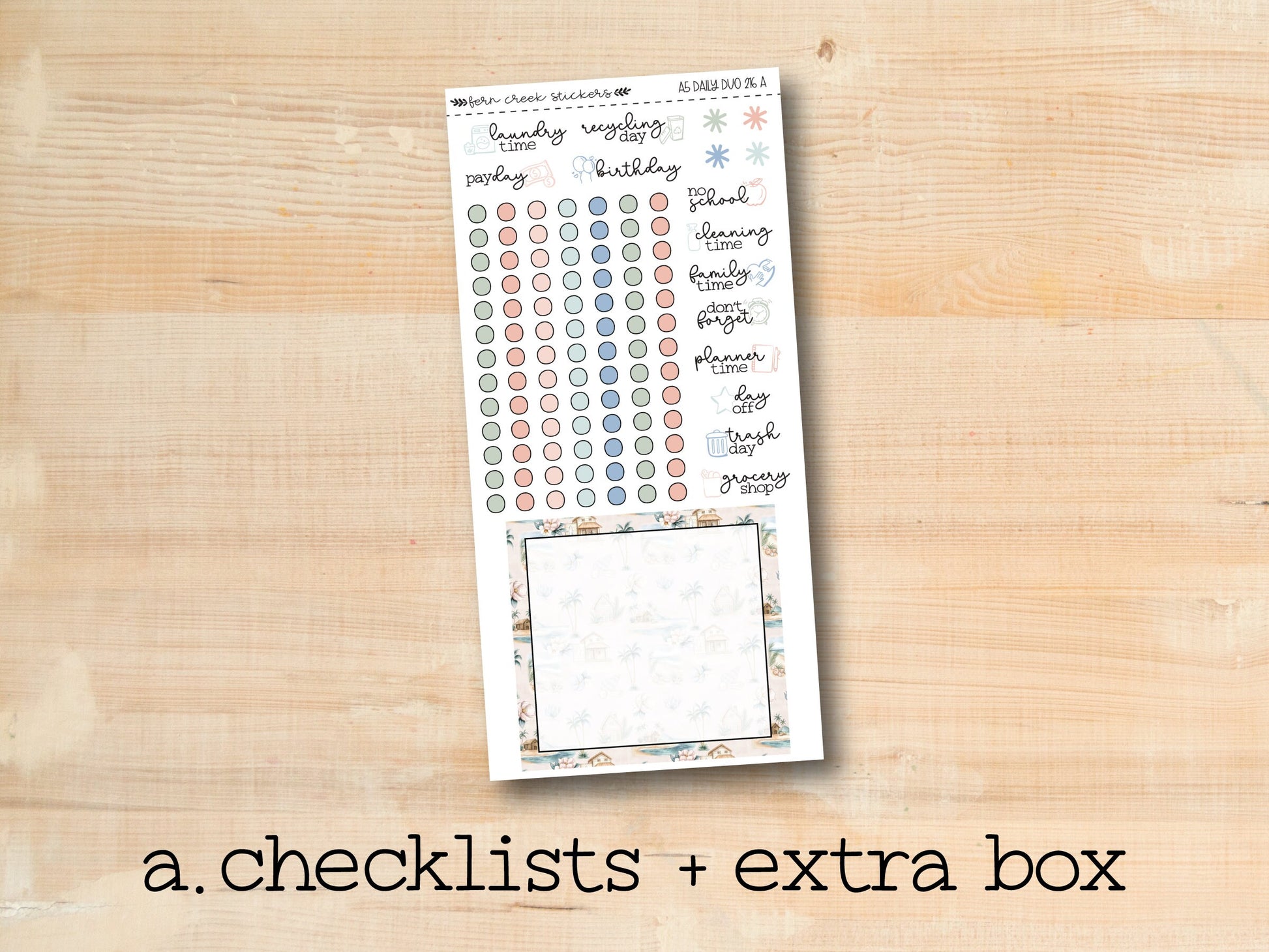 a checklist and extra box with a wooden background