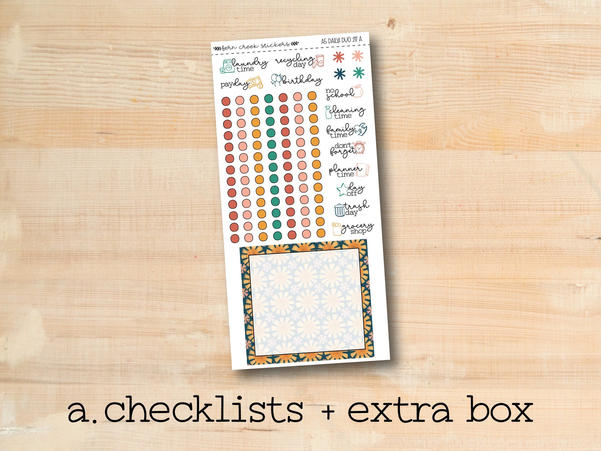 a checklist and extra box with a wooden background