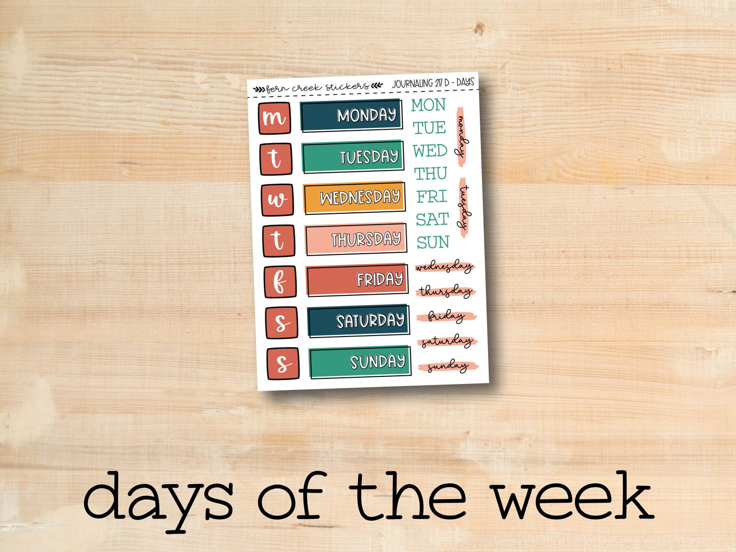 a sticker with the words days of the week on it