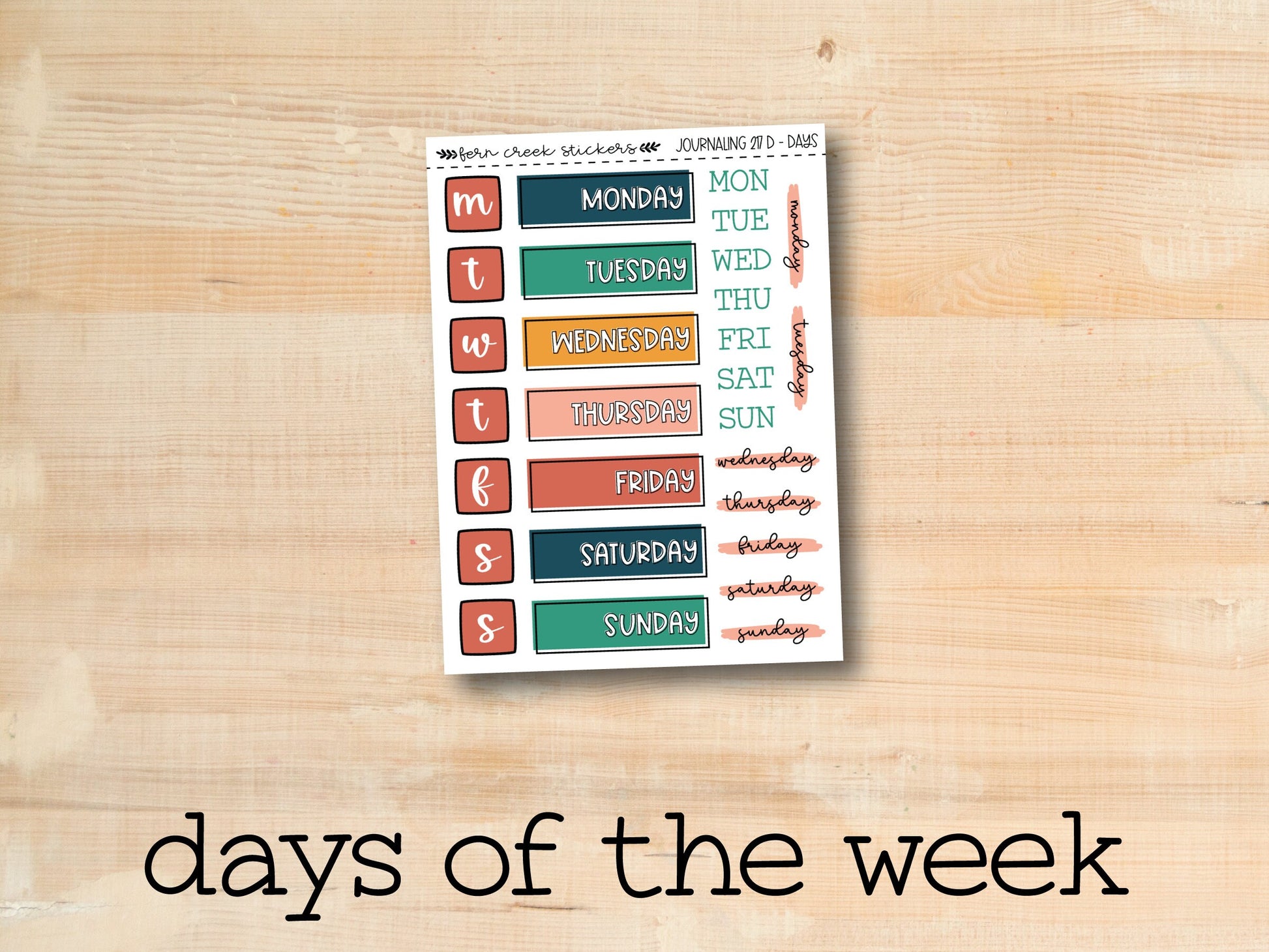a sticker with the words days of the week on it