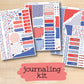 a collection of red, white, and blue planner stickers