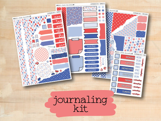 a collection of red, white, and blue planner stickers