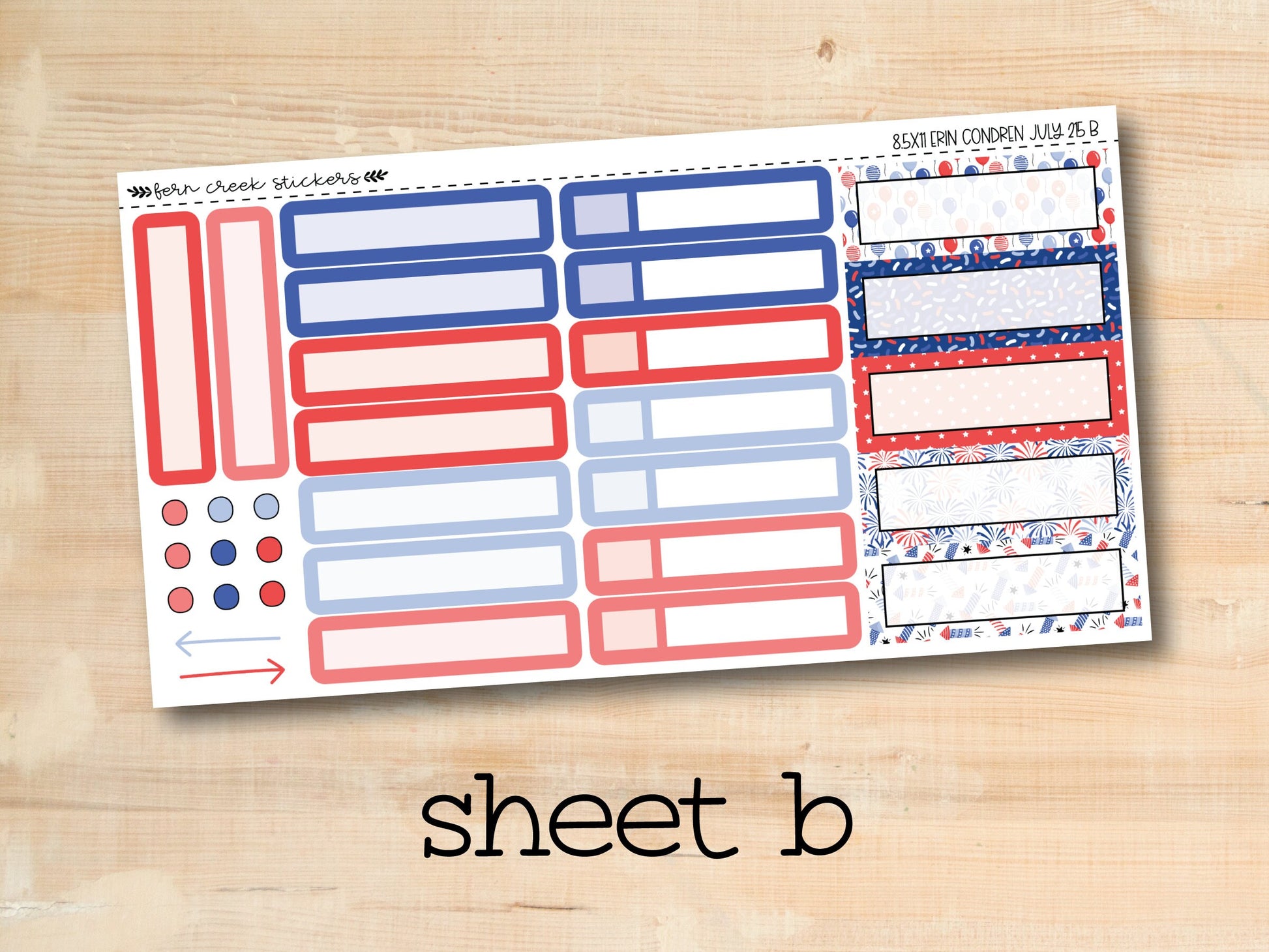 a sticker sheet with a red, white, and blue pattern