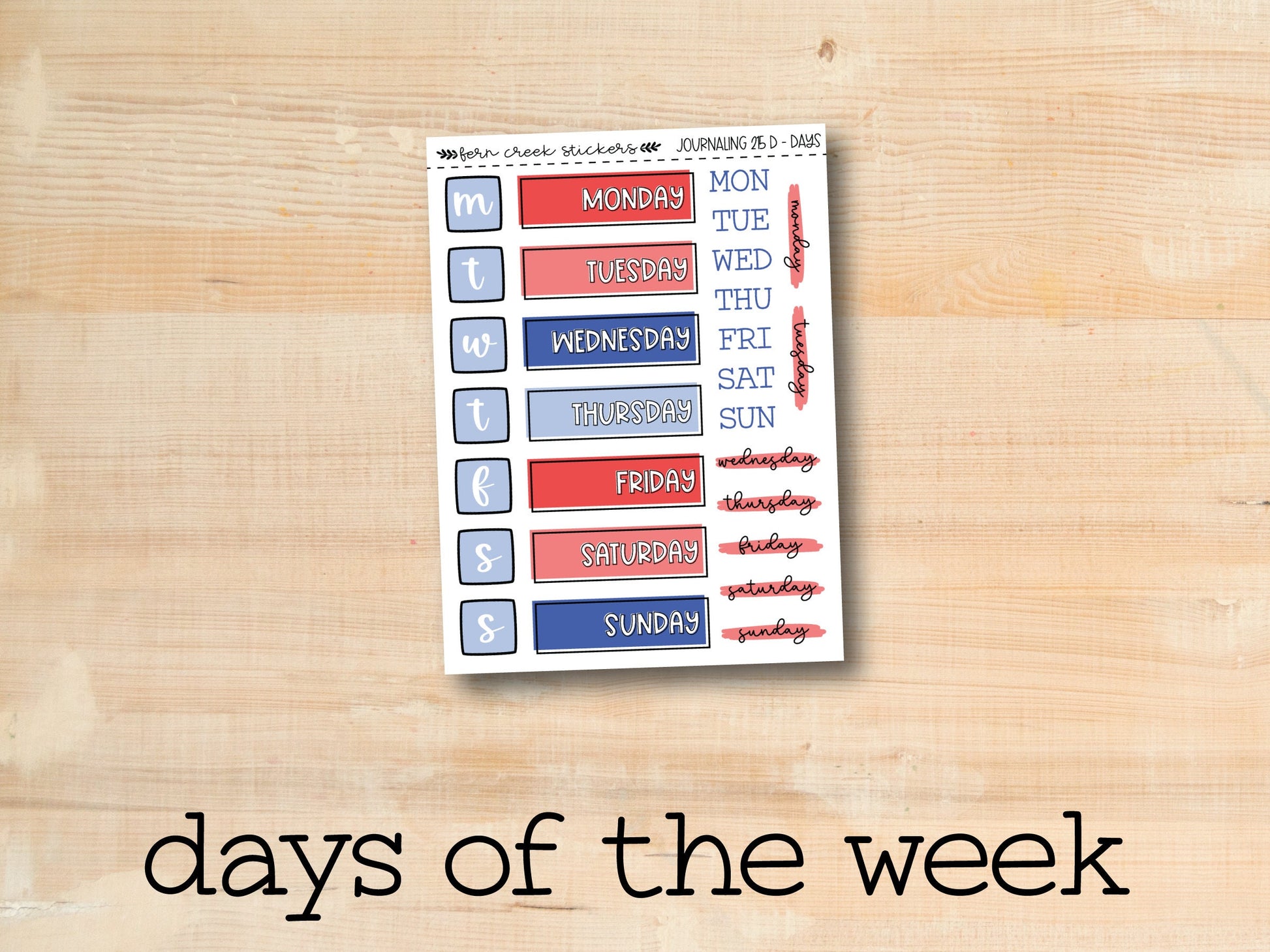 a sticker with the words days of the week written on it