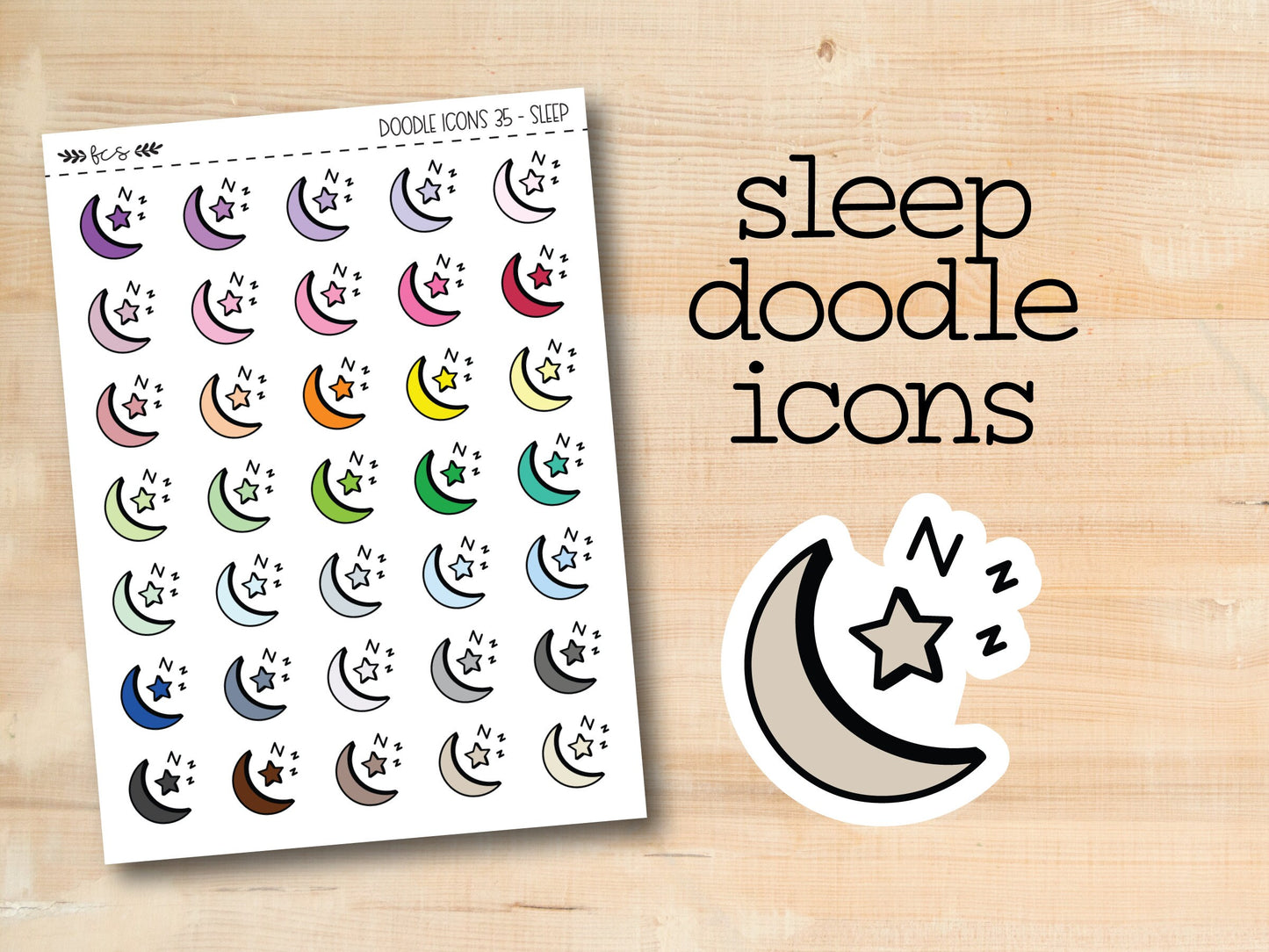 a sheet of stickers with the words sleep doodle icons