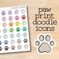 paw print doodle icons on a wooden background