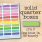 a colorful sticker with the words solid quarter boxes