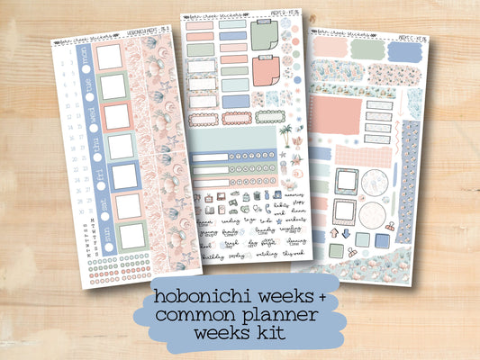 three planner stickers with the text hobonichi weeks and common planner weeks