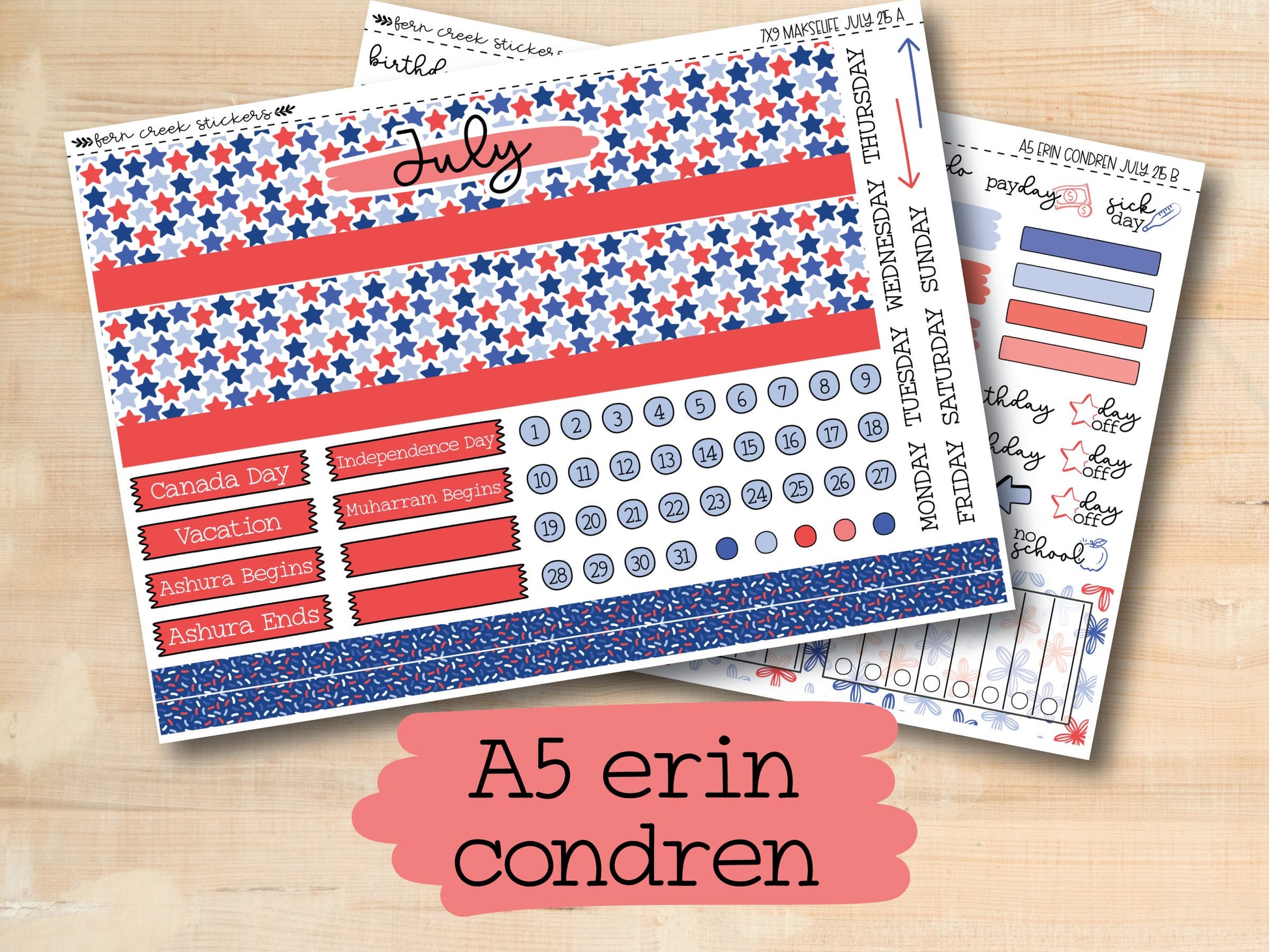 a5 sticker sheet with stars and stripes
