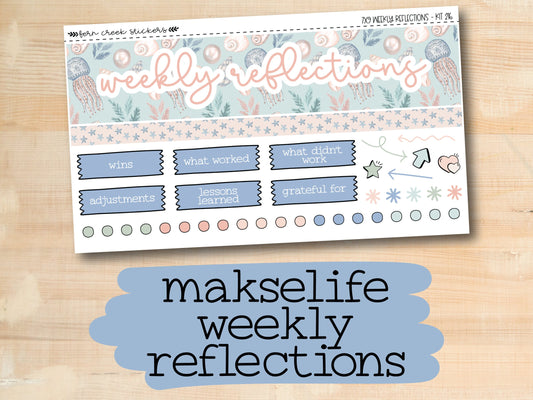 a wooden table with a sticker of a weekly reflection