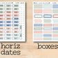 two planner stickers with the words horizz dates on them