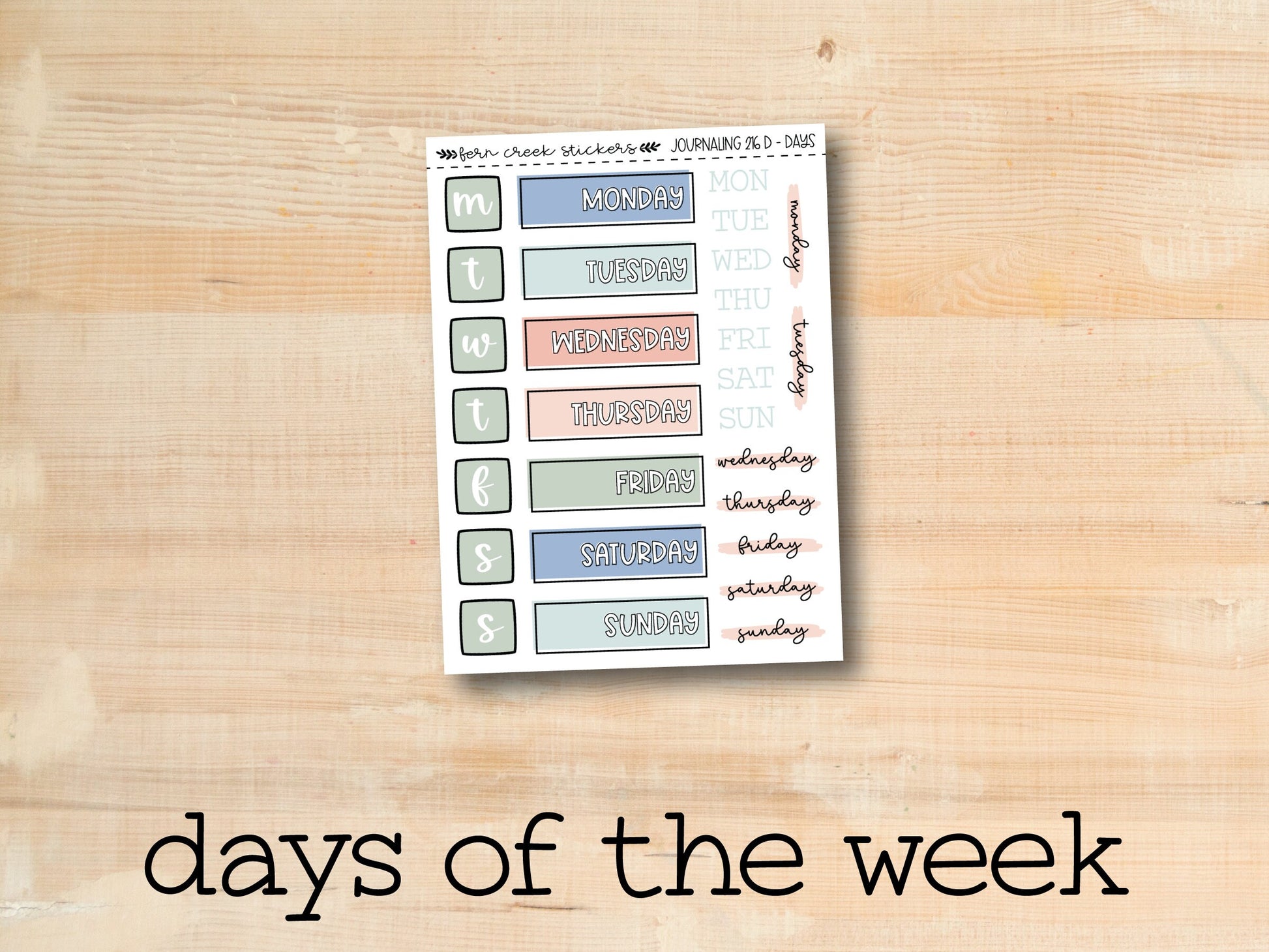 a sticker with the words days of the week written on it