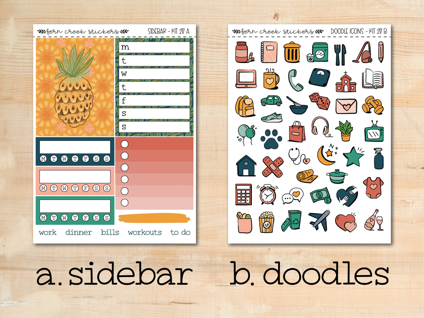 a set of two planner stickers with a pineapple theme
