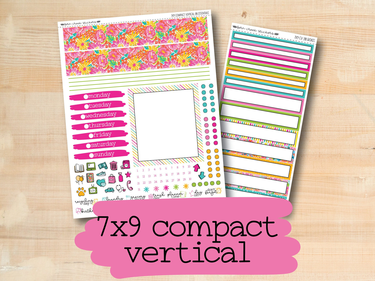 a variety of stickers with the text 7x9 compact vertical