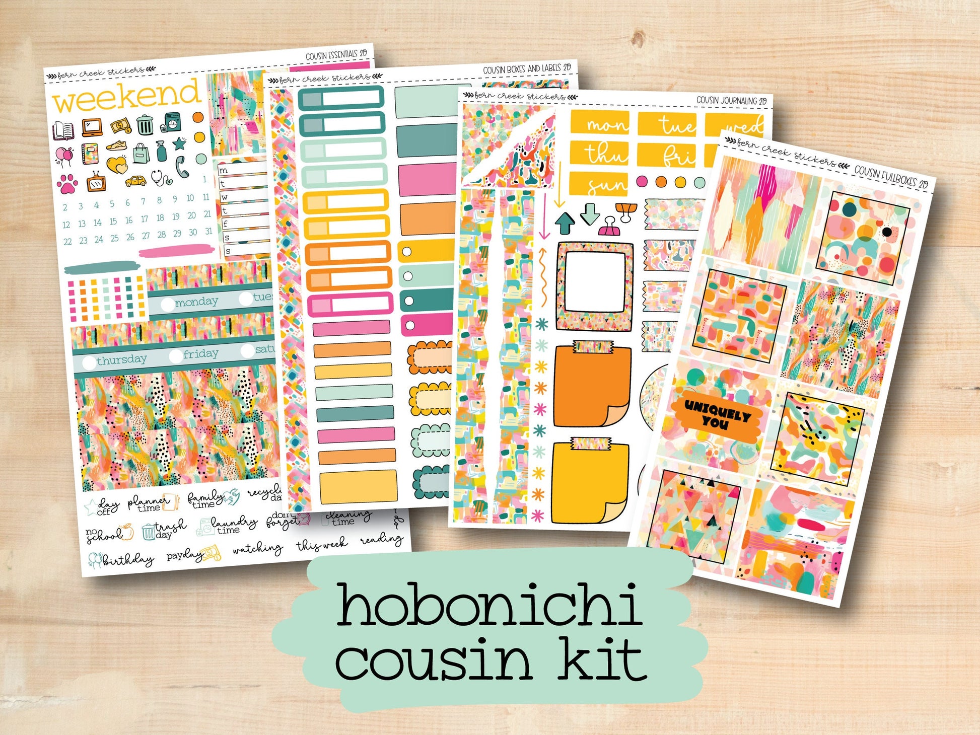 the hobonich cousin kit includes a variety of stickers