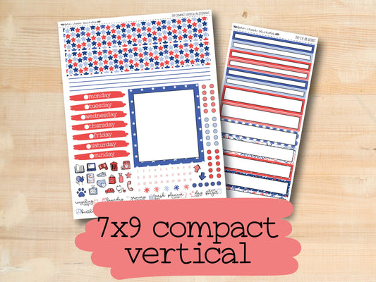 a pair of patriotic stickers with the text 7x9 compact vertical