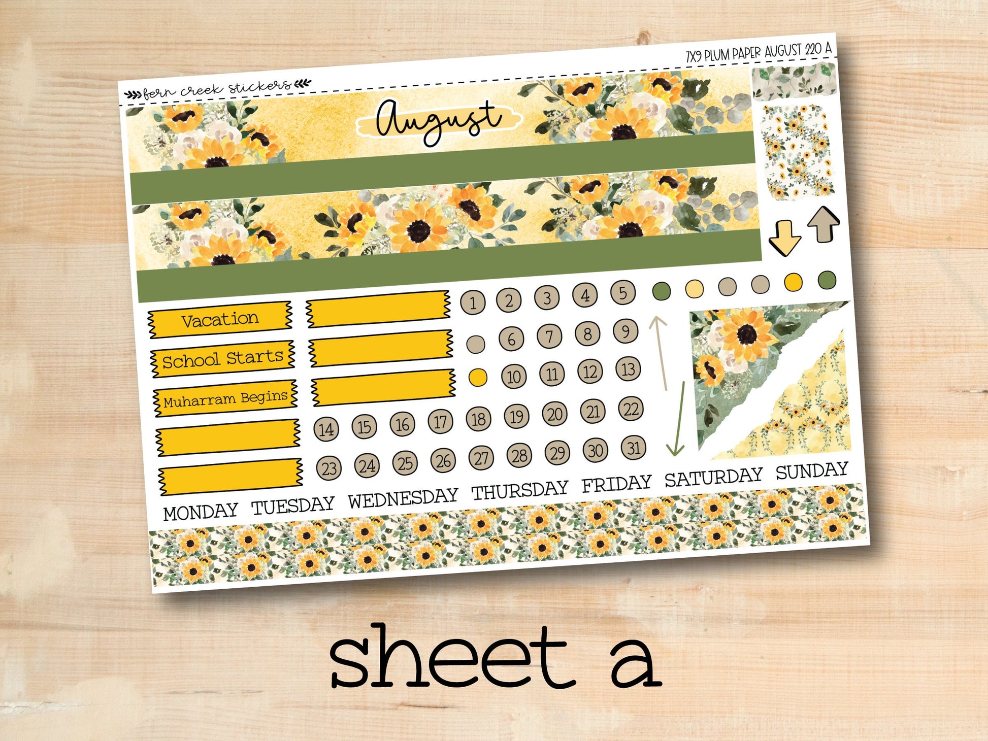 a sheet of stickers with sunflowers on it