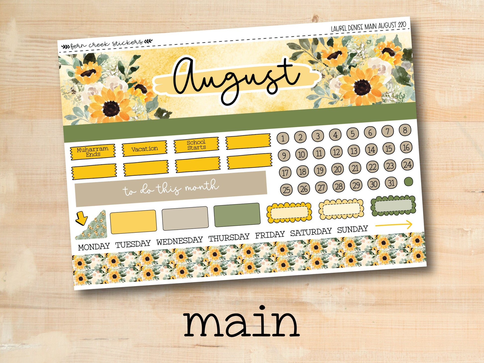 a planner sticker with sunflowers on it