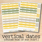 two yellow and green vertical date sheets on a wooden background