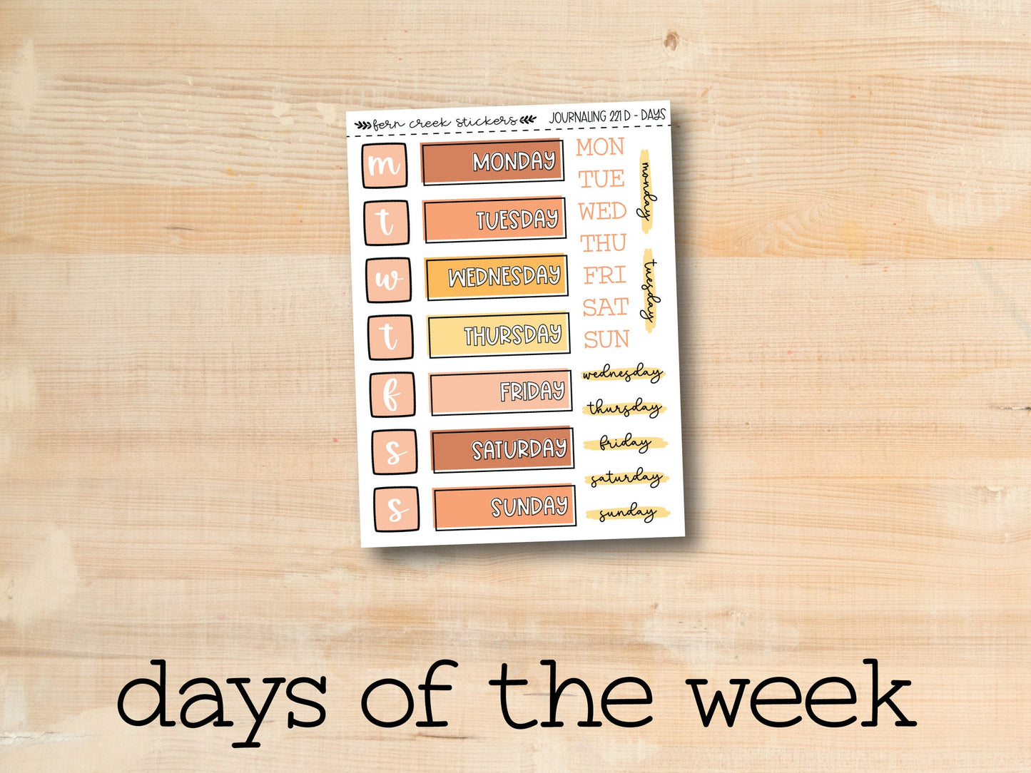 a sticker with the words days of the week written on it