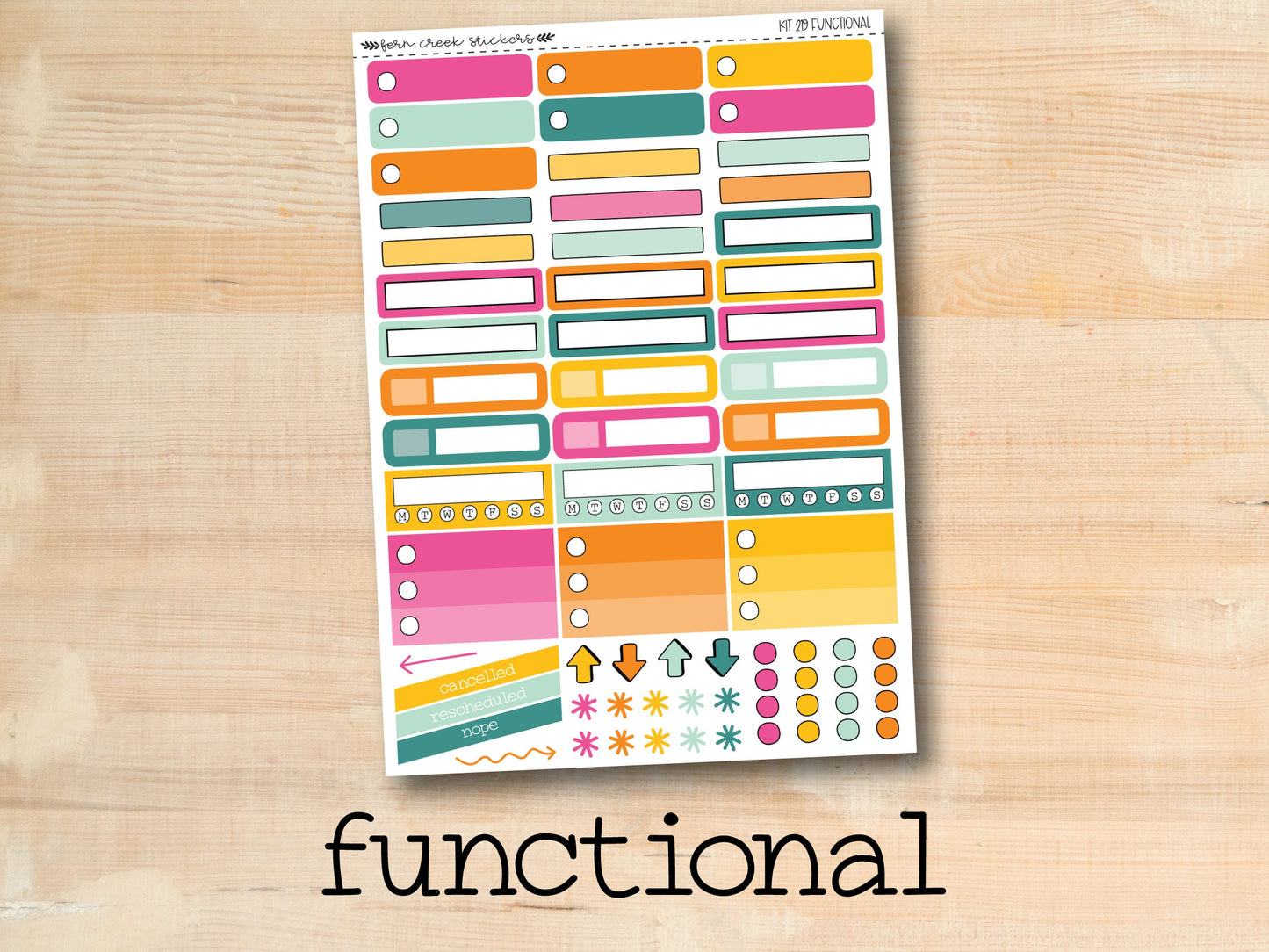 a colorful sticker sheet with the words functional on it