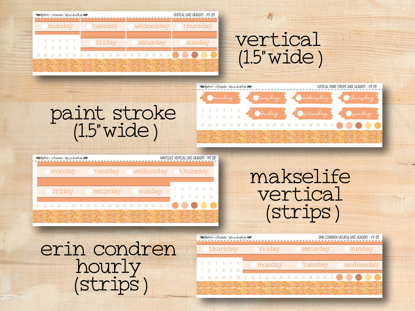 a wooden table topped with lots of different types of stickers