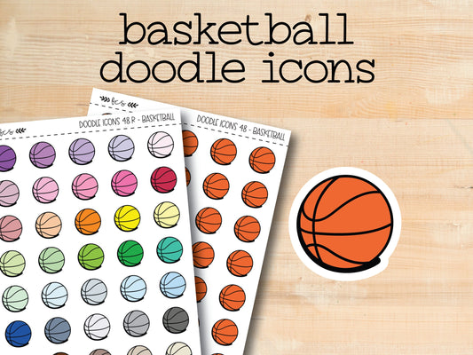 two basketball doodle icons on a wooden surface