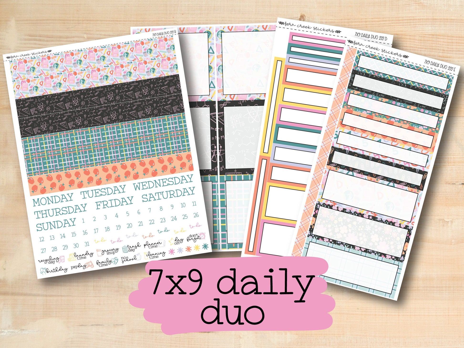 a variety of daily planner pages with the text 7x9 daily duo