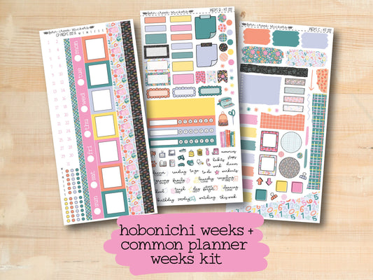 three planner pages with the words hobonichi weeks and common planner weeks kit